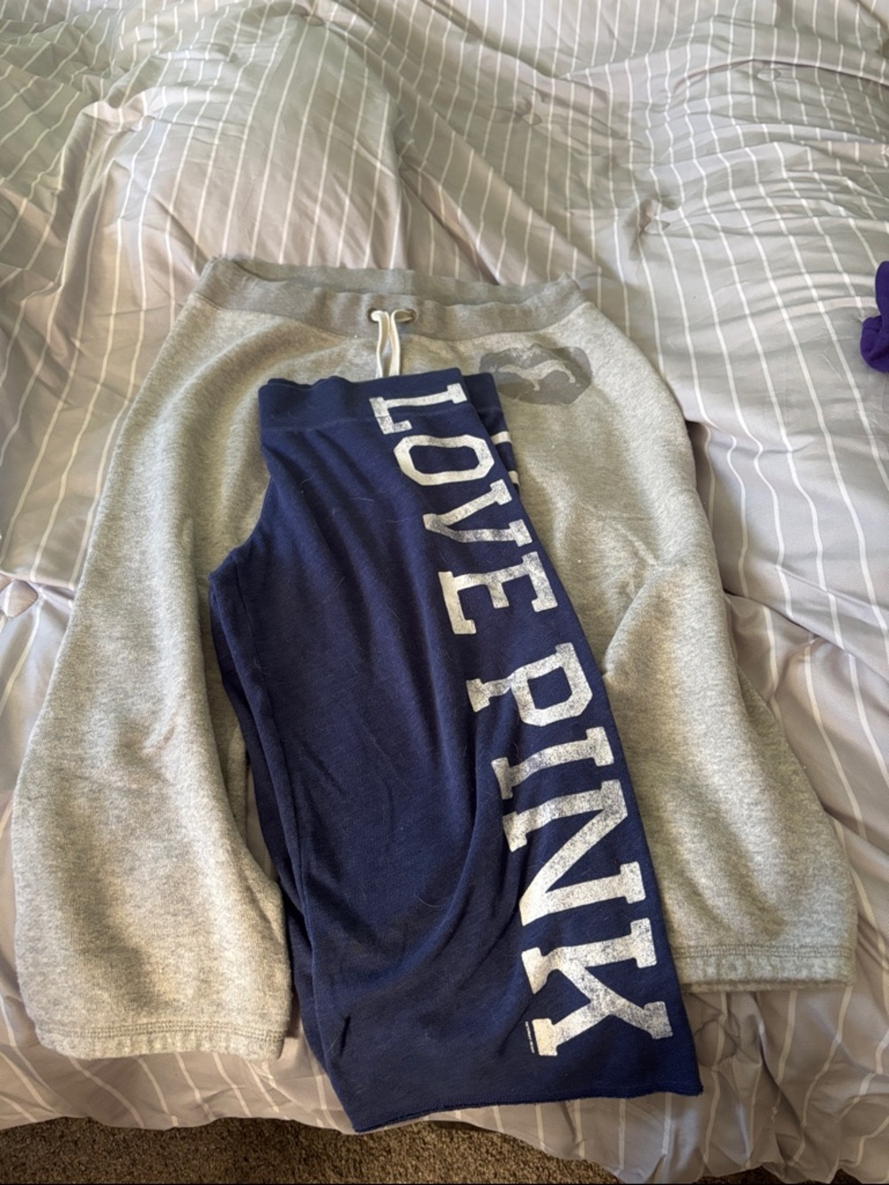 PINK Love Navy Leggings + Gray Sweatpants capris length!